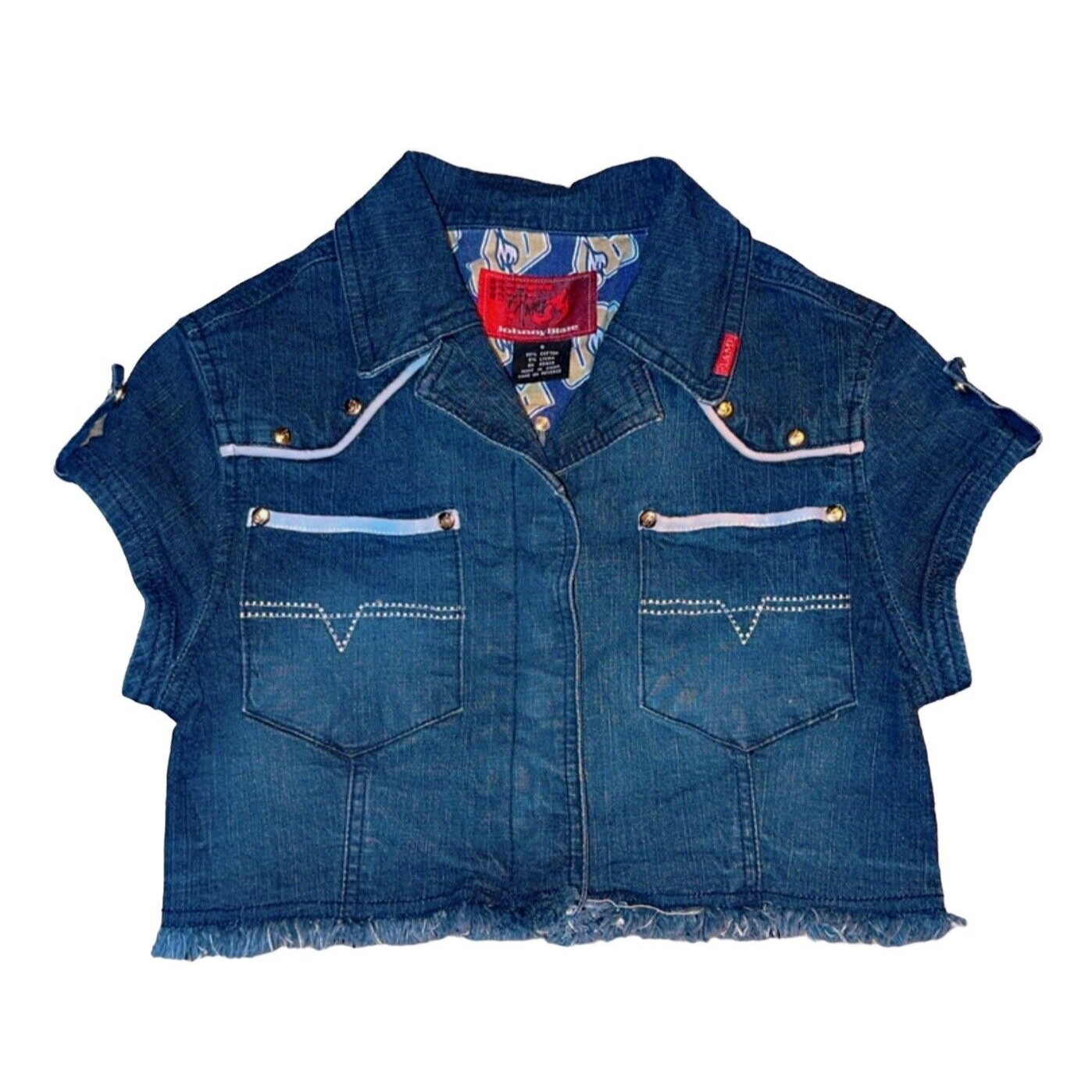 Jean Jacket Cropped Sz S Women's Pockets Denim Stretch Snap Western Short Sleek